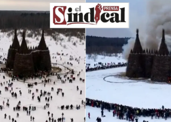 RUSOS QUEMAN UN ‘CASTILLO COVID’ DE 24 METROS (VIDEO)