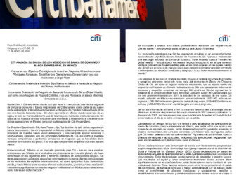 DEJARÁ OPERACIONES CITIBANAMEX: EN  BANCA  DE CONSUMO Y EMPRESARIAL DE MÉXICO