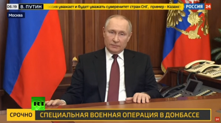 PUTIN DECIDE REALIZAR «UNA OPERACIÓN MILITAR ESPECIAL» PARA DEFENDER DONBASS