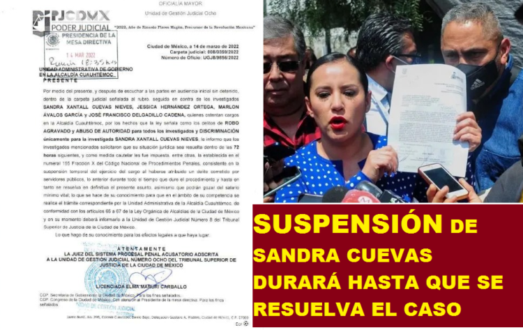 SUSPENSIÓN DE SANDRA CUEVAS DURARÁ HASTA QUE SE RESUELVA EL CASO