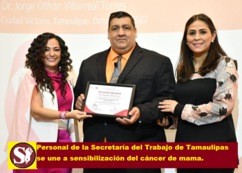 PERSONAL DE LA SECRETARÍA DEL TRABAJO DE TAMAULIPAS SE UNE A SENSIBILIZACIÓN DEL CÁNCER DE MAMA.