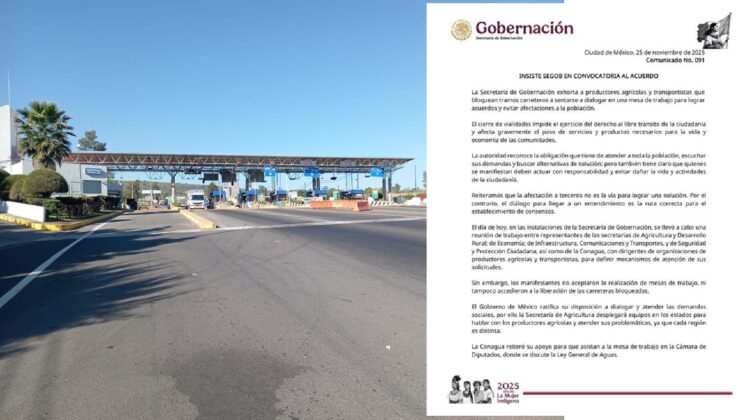 SEGOB reitera llamado al diálogo y pide a transportistas y productores liberar carreteras
