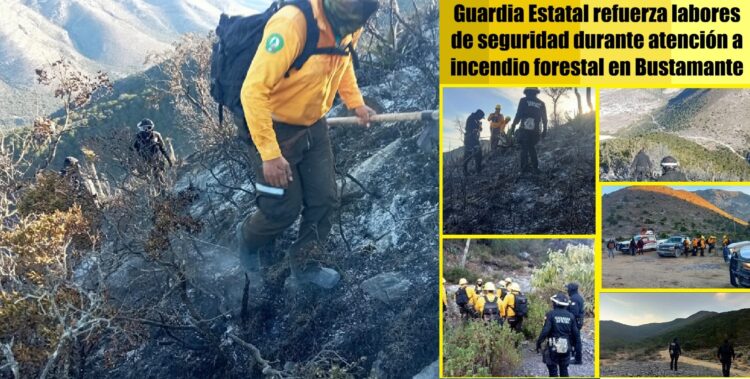 Guardia Estatal refuerza labores de seguridad durante atención a incendio forestal en Bustamante