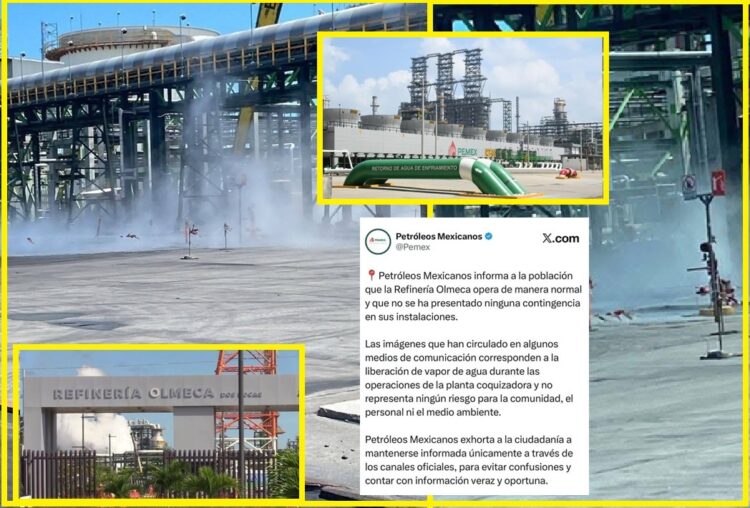 Pemex descarta fuga de gas en la Refinería Olmeca y atribuye imágenes a liberación de vapor