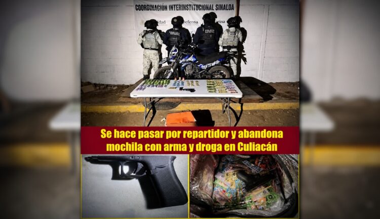 Se hace pasar por repartidor y abandona mochila con arma y droga en Culiacán