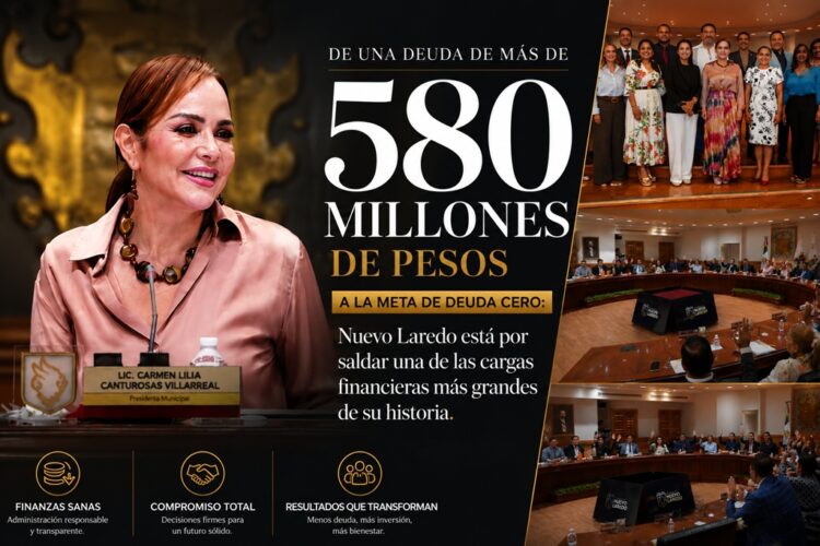 De una deuda de más de 580 millones de pesos a la meta de deuda cero: Nuevo Laredo está por saldar una de las cargas financieras más grandes de su historia.