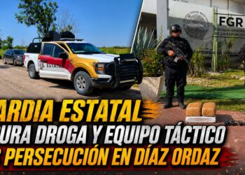 Guardia Estatal asegura droga y equipo táctico tras persecución en Díaz Ordaz