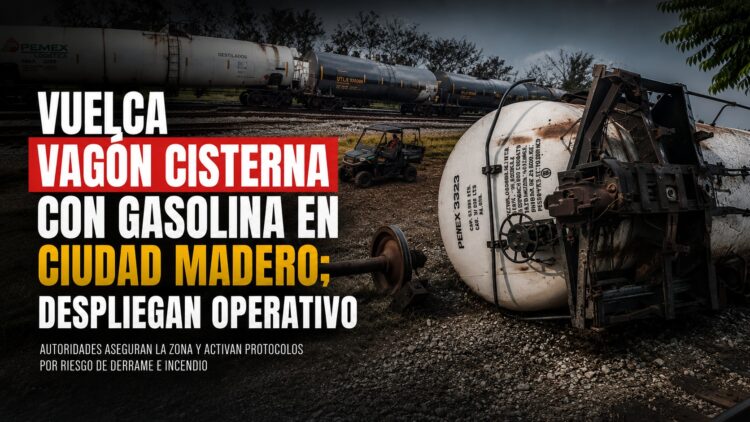 Vuelca vagón cisterna con gasolina en Ciudad Madero; despliegan operativo
