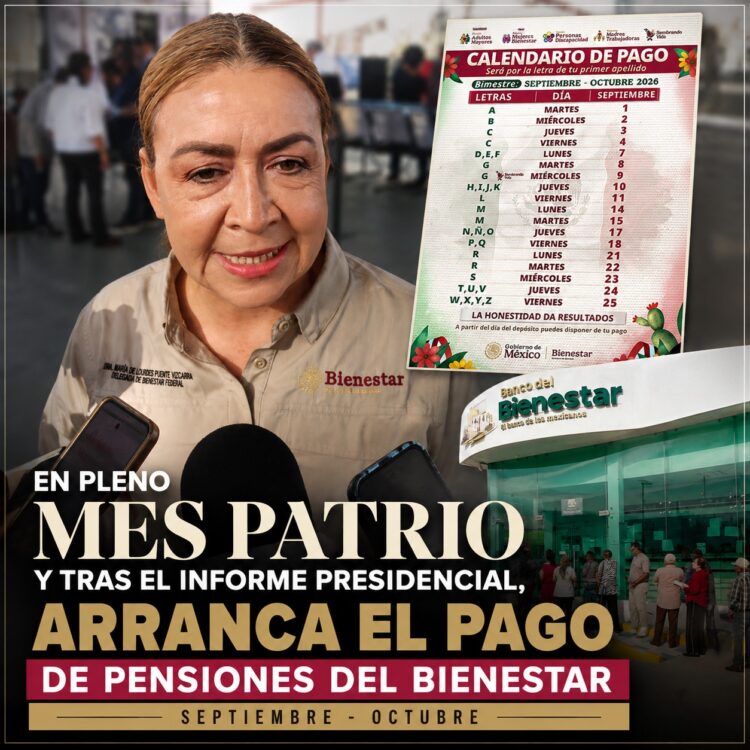 En pleno mes patrio y tras el Informe Presidencial, arranca el pago de Pensiones del Bienestar septiembre-octubre