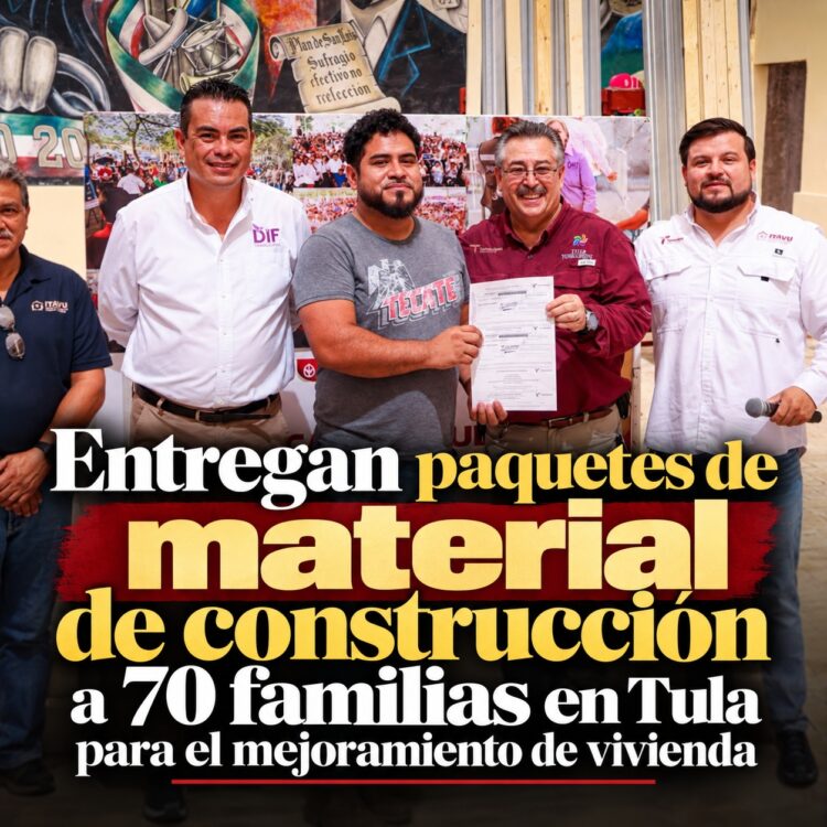 Entregan paquetes de material de construcción a 70 familias en Tula para el mejoramiento de vivienda